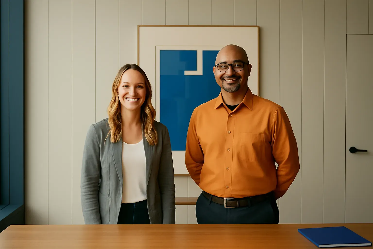 Two colleagues in a meeting room